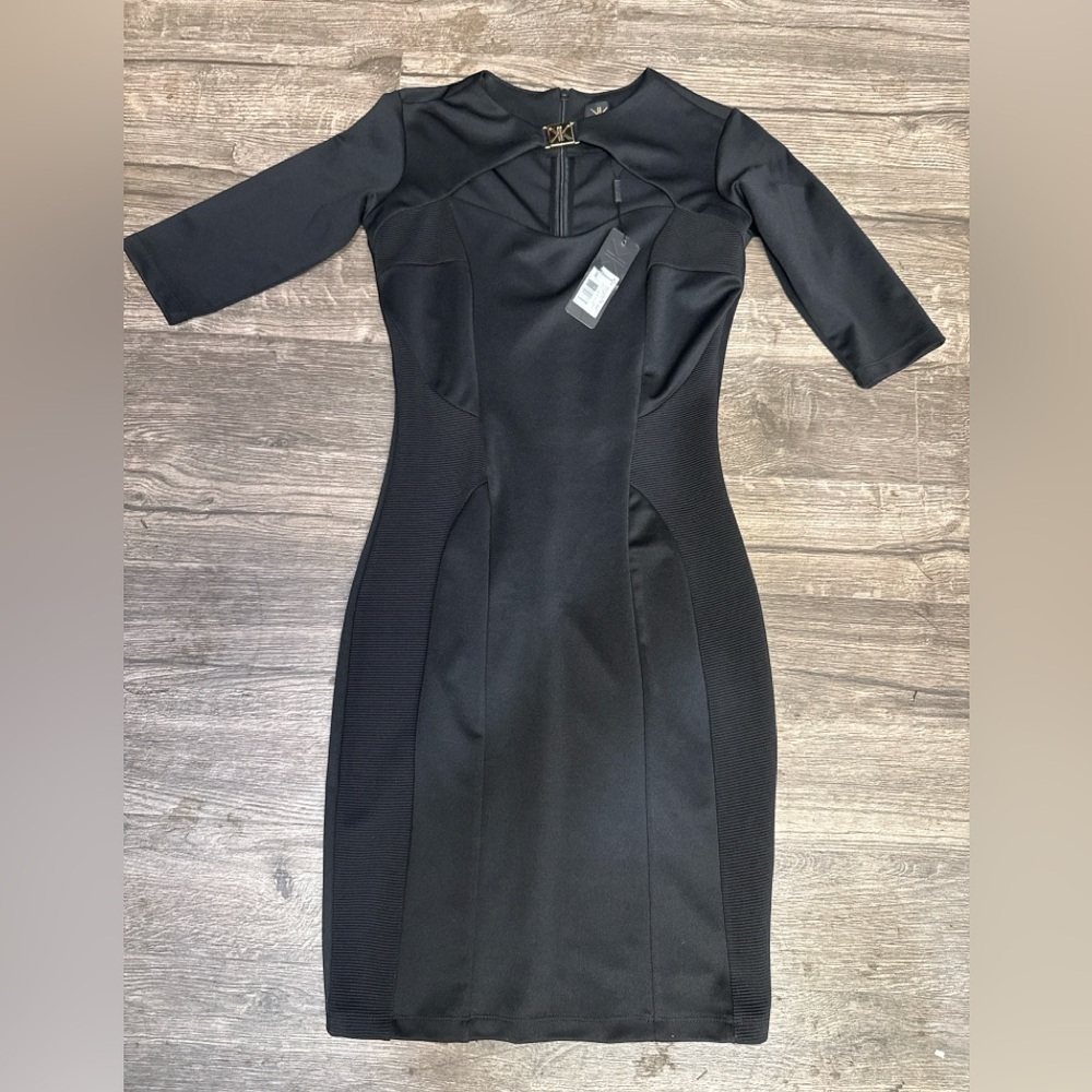 Kardashian Kollection Black Sheath Dress with Front Cutout - Picture 2 of 5